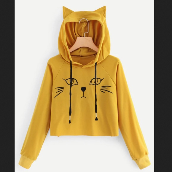 Sweaters - NEW face cat ears crop sweatshirt